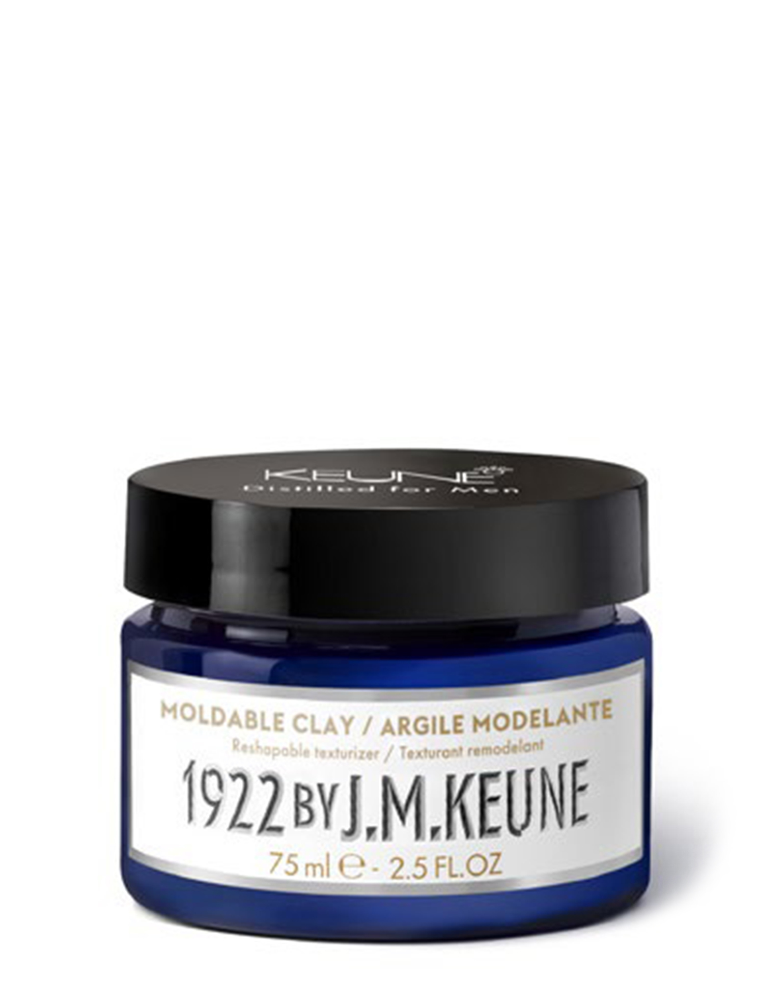 1922 MOLDABLE CLAY: Hair style and restyle effortlessly. Strong, flexible hold, matte finish. Contains creatine. An ideal hair product for men. Available on keune.ch.