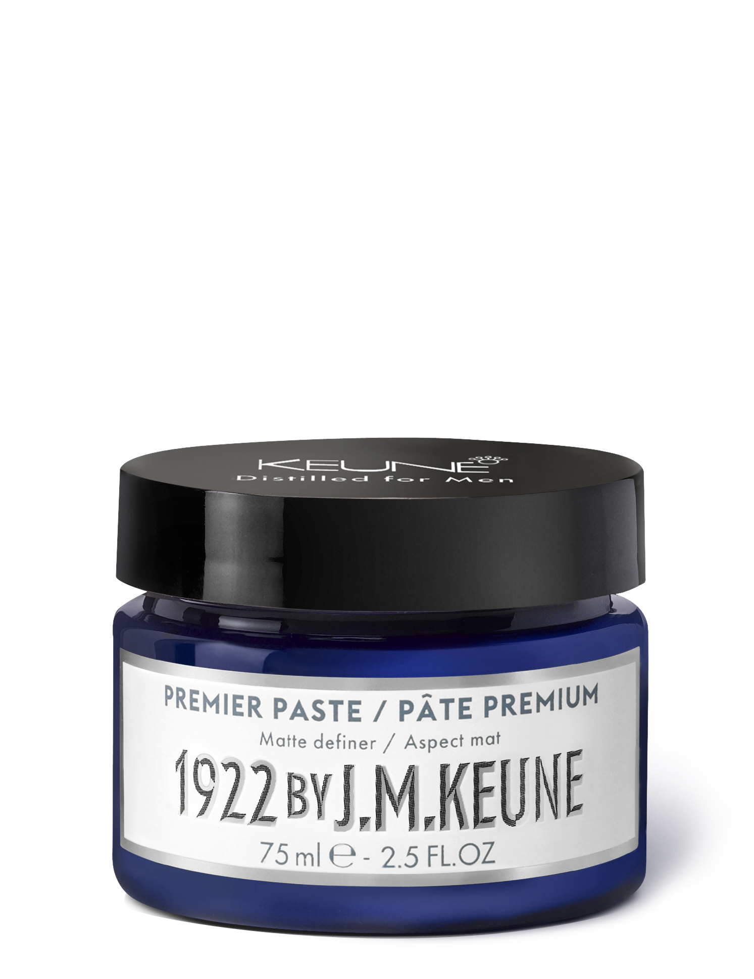 In English: The hair product 1922 PREMIER PASTE for men offers effective styling and long-lasting hold. Strong hold and matte finish. Available on keune.ch.