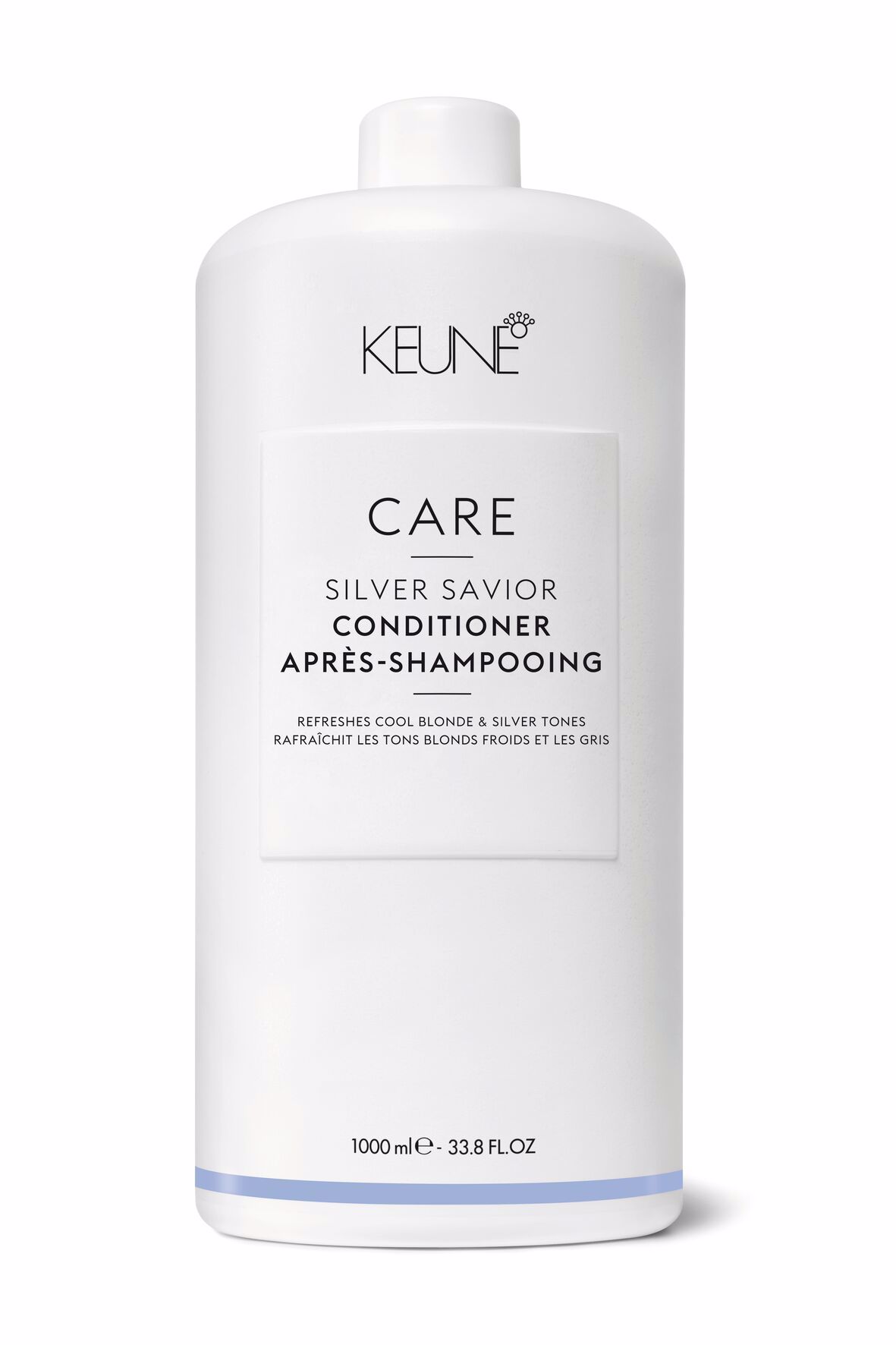 Our Care Silver Savior Conditioner for blone hair contains violet pigments that neutralize copper and warm tones, while Provitamin B keeps the hair smooth and nourished. Keune.ch.